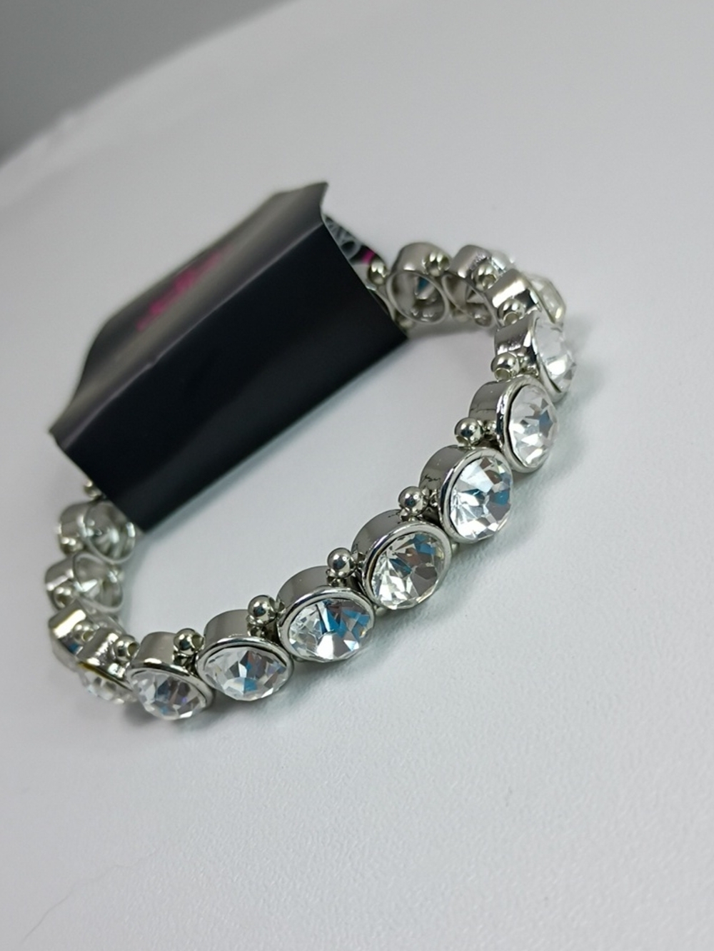 Silver Crystal Accent Stretch Bracelet - Clear Stones
